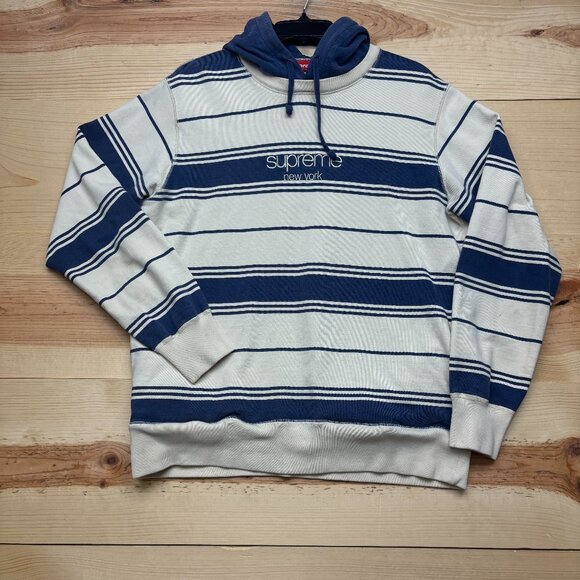 Supreme Other - Supreme Hoodie Medium Blue White Striped Sweatshirt New York